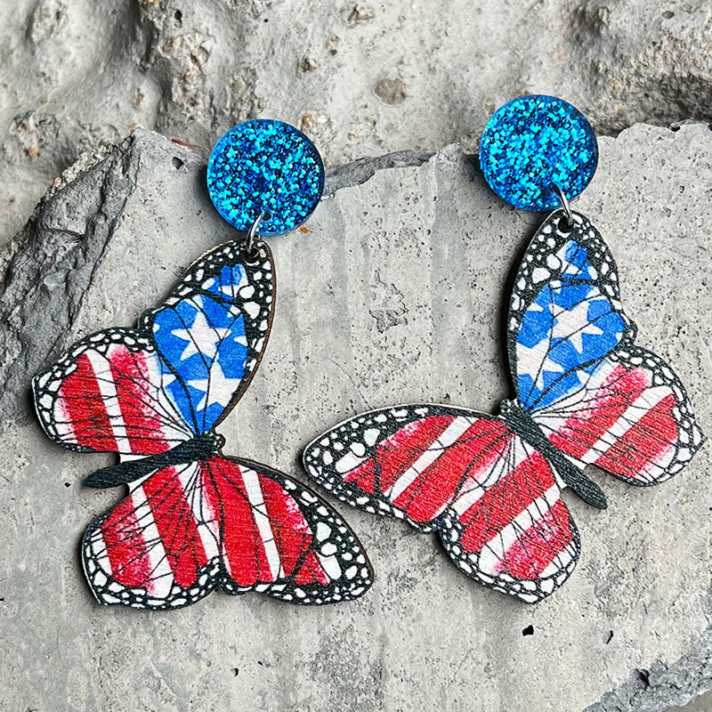 Wholesale 2 Pair/Pack Wooden Printed American Independence Day Donut Earrings